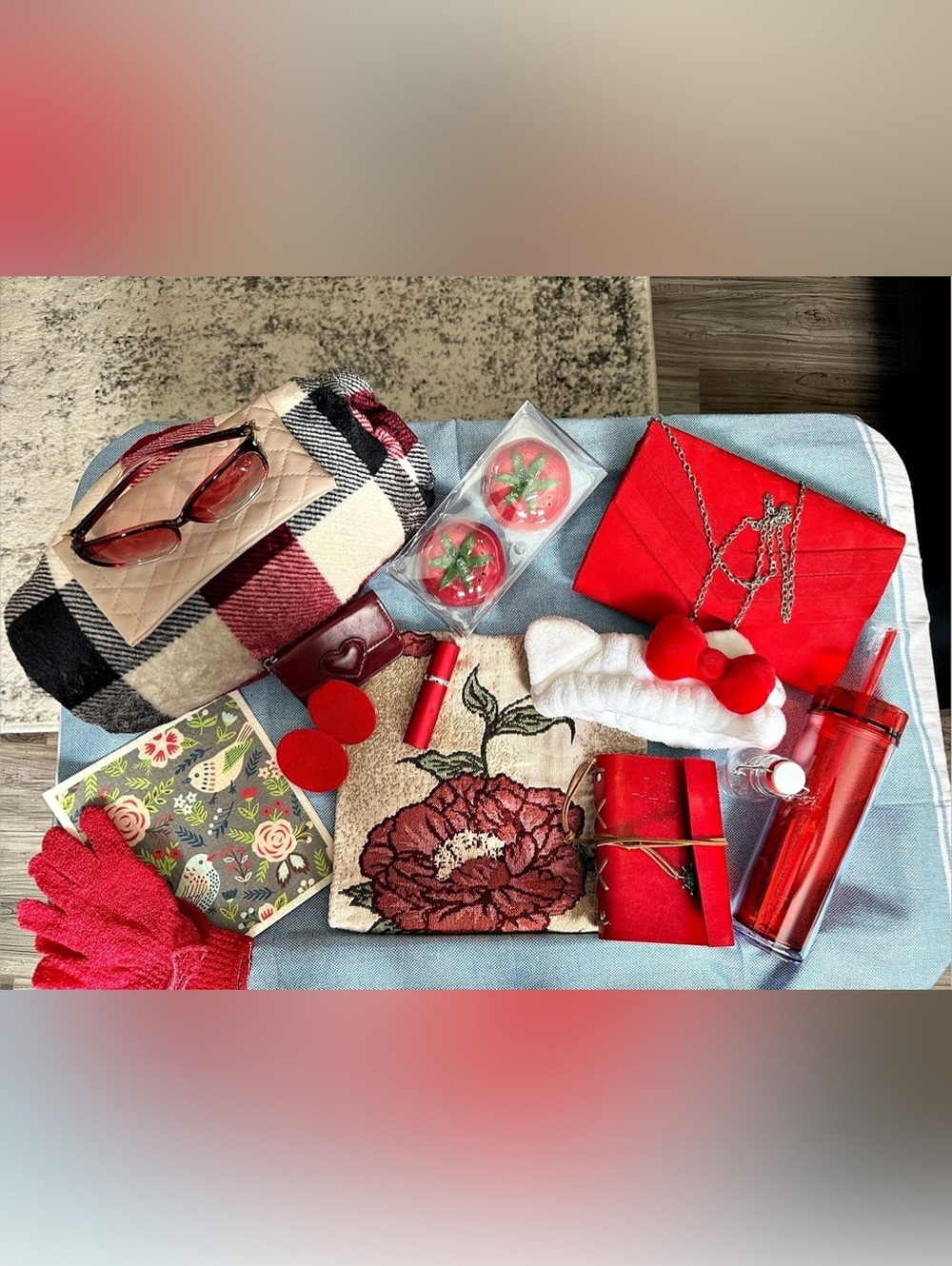 Ravishing Red Accessory Lot with blanket and purse